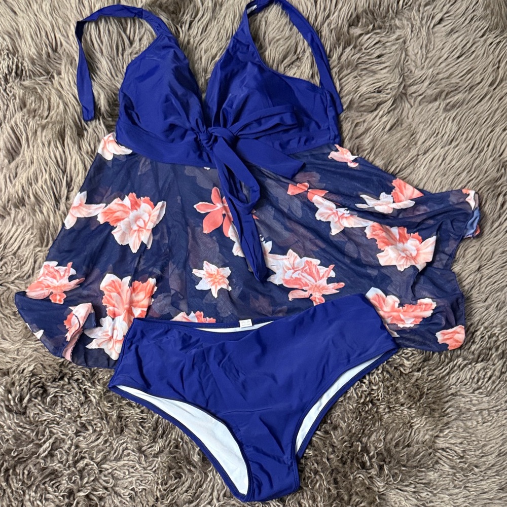 Floral Blue Two-Piece Swimsuit